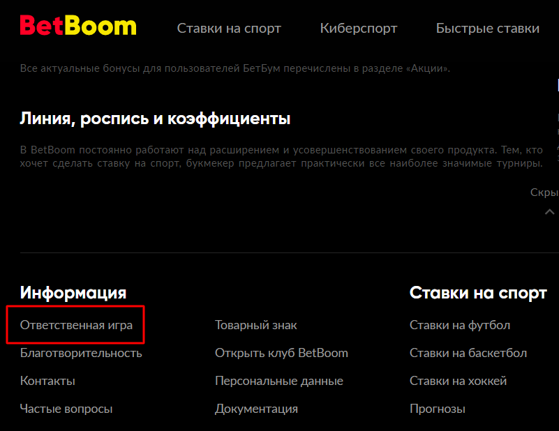 Ответственная игра в betboom.ru